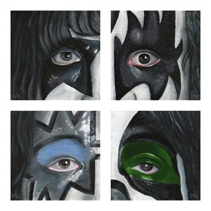 Set of 4 KISS poster prints of original paintings - 8&quot;x8&quot; each - KISS Dynasty - Gloss or Holographic Print