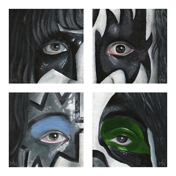 Set of 4 KISS poster prints of original paintings - 8"x8" each - KISS Dynasty - Gloss or Holographic Print