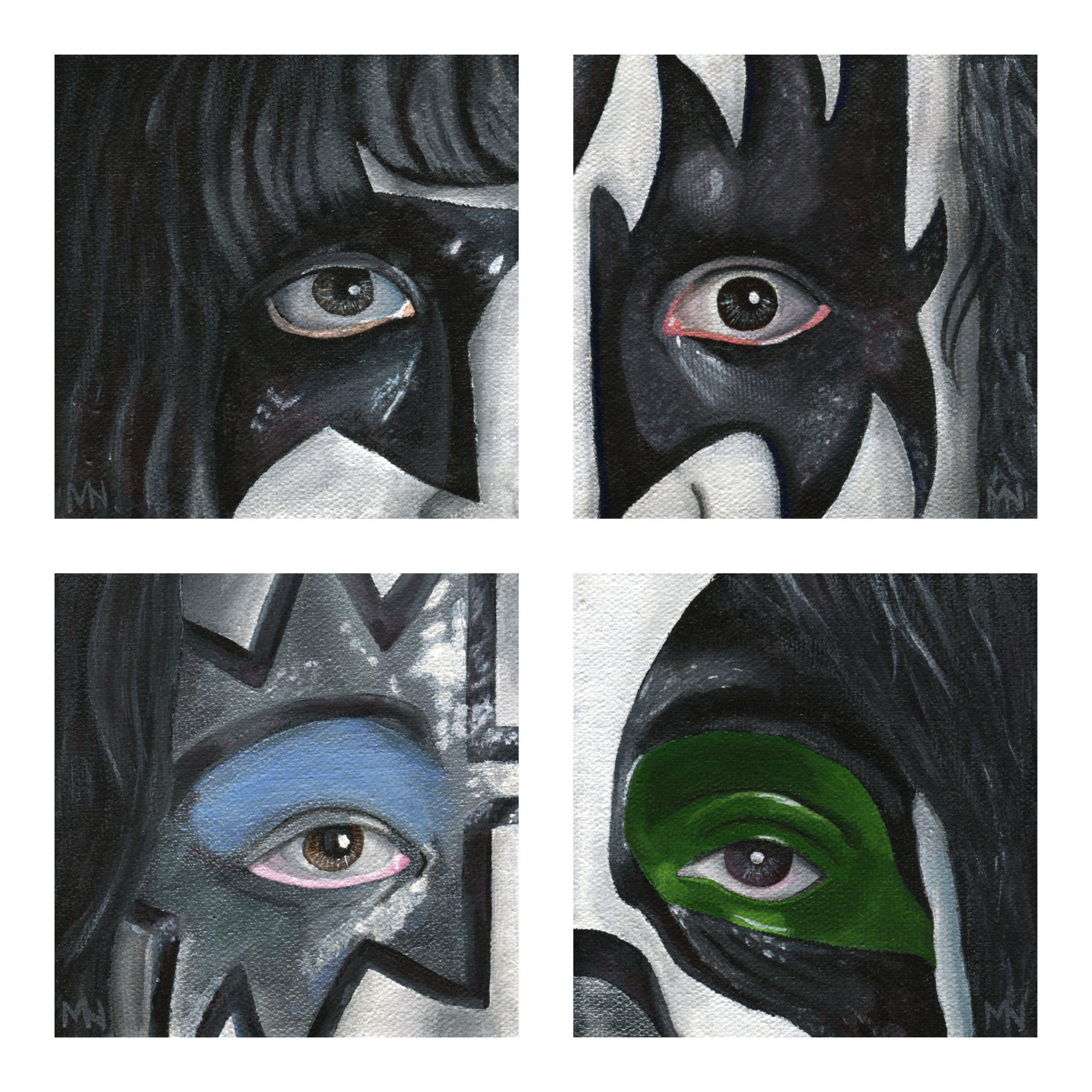 Set of 4 KISS Poster Prints of Original Paintings 8x8 Each KISS Dynasty