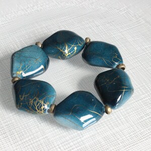 Deep Turquoise and Gold Statement Bracelet