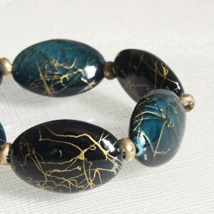 Dark Teal and Gold Beaded Statement Bracelet