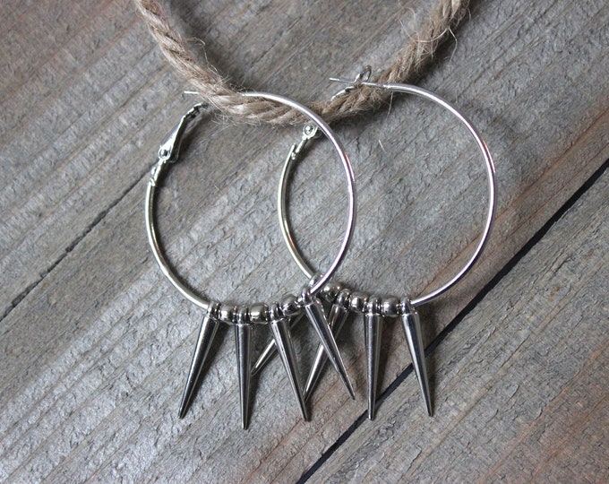 Silver Hoop Earrings with Silver Spikes