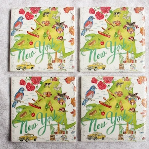 New York State Ceramic Coasters - I Love New York - Repurposed Coaster - Home Decor - Hot and Cold Use