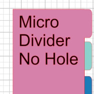 May include: Pink, teal, and blue divider tabs with the text "Micro Divider No Hole" printed in black.