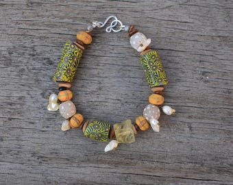 Pulsera veneciana de cuentas millefiori con perlas