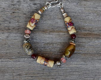 Pulsera antigua veneciana de cuentas de pastel de bodas Avventurina con ágata Idar Oberstein