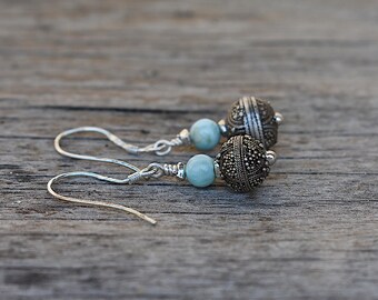 Pendientes de plata mauritana con larimar