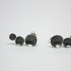 Silver earrings. Button earrings. Oxidized little silver earrings polished edge. Black silver. Little earrings image 2