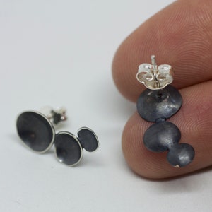 Silver earrings. Button earrings. Oxidized little silver earrings polished edge. Black silver. Little earrings image 8