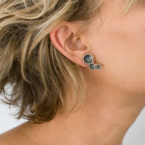 Silver earrings. Button earrings. Oxidized little silver earrings polished edge. Black silver. Little earrings image 1