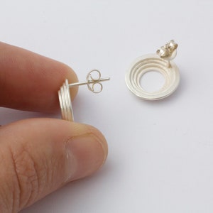 Little circles earrings. Silver handmade earrings. Botton earrings. Organic. Concentric circles. Little. Lobe earrings image 4