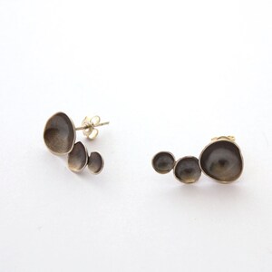 Silver earrings. Button earrings. Oxidized little silver earrings polished edge. Black silver. Little earrings image 5