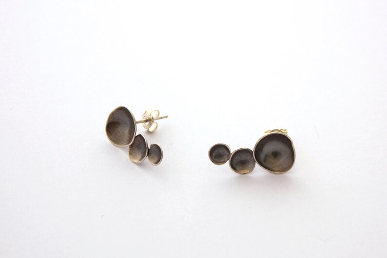 Silver earrings. Button earrings. Oxidized little silver earrings polished edge. Black silver. Little earrings image 5