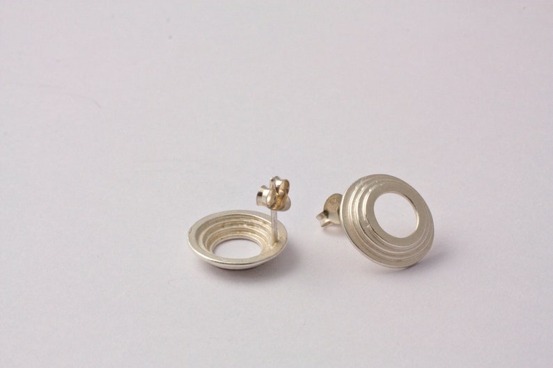 Little circles earrings. Silver handmade earrings. Botton earrings. Organic. Concentric circles. Little. Lobe earrings image 2