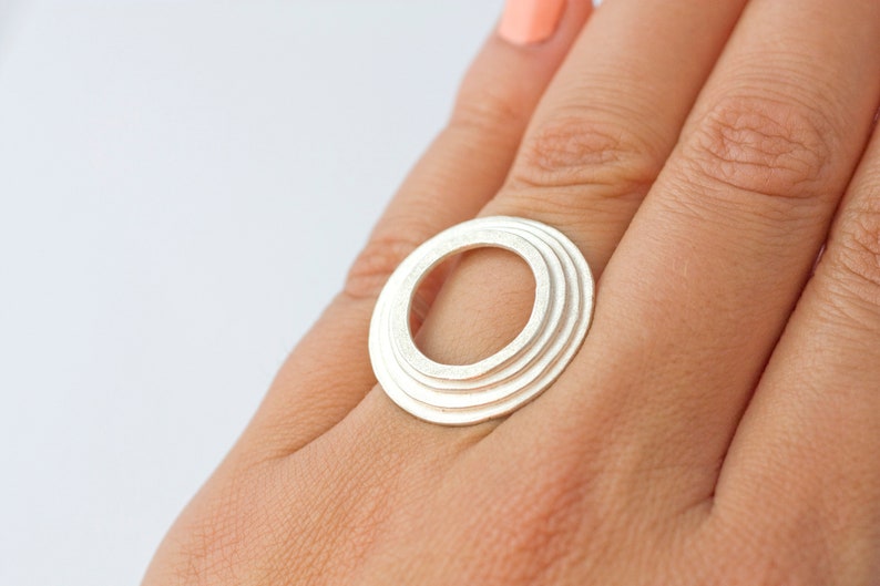 Circles ring. Silver ring. Big minimalist ring. Gorgeous silver ring. Organic shape. Rounded, irregular. Plane and comfortable ring image 1