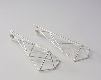 Silver earrings. Long earrings geometric. Long earrings with pressure clasp. Asymmetric earrings. Silver wire.