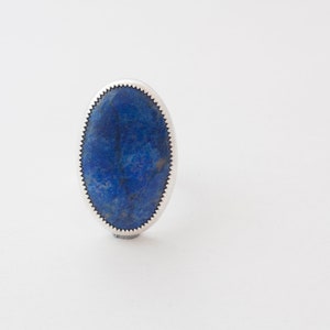 Big silver ring with lapis lazuli. Open ring with deep blue stone. One of a kind ring made with silver and blue stone, jagged detail. image 2