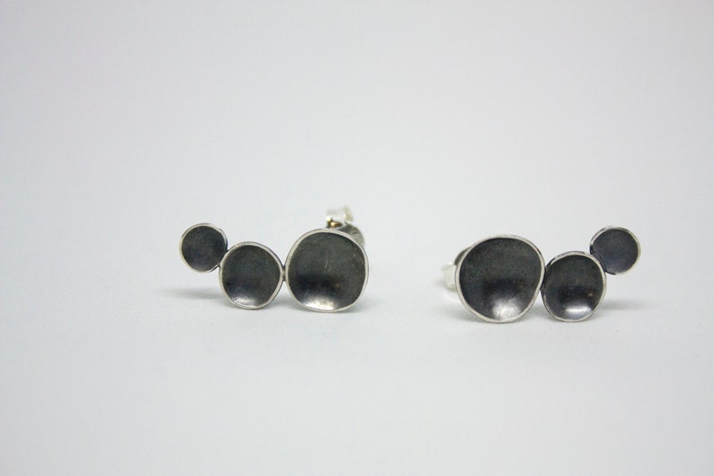 Silver earrings. Button earrings. Oxidized little silver earrings polished edge. Black silver. Little earrings image 2