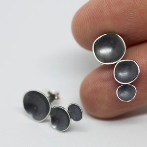 Silver earrings. Button earrings. Oxidized little silver earrings polished edge. Black silver. Little earrings image 7