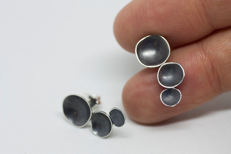 Silver earrings. Button earrings. Oxidized little silver earrings polished edge. Black silver. Little earrings image 7