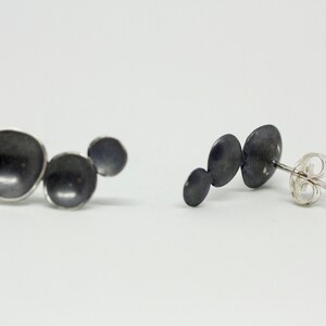 Silver earrings. Button earrings. Oxidized little silver earrings polished edge. Black silver. Little earrings image 4