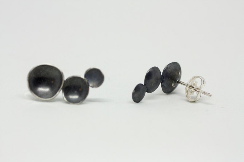 Silver earrings. Button earrings. Oxidized little silver earrings polished edge. Black silver. Little earrings image 4