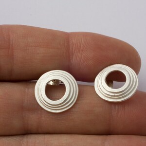 Little circles earrings. Silver handmade earrings. Botton earrings. Organic. Concentric circles. Little. Lobe earrings image 5