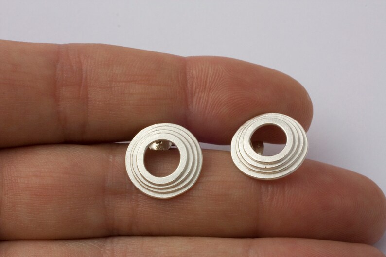 Little circles earrings. Silver handmade earrings. Botton earrings. Organic. Concentric circles. Little. Lobe earrings image 5