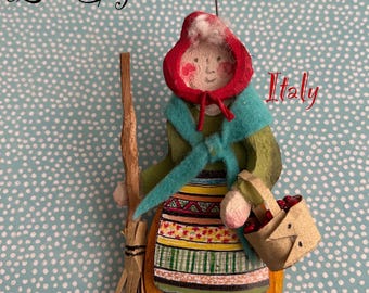 La Befana Ornament-“Christmas Around The World “Ornaments-Please see my other listing for more International Christmas Figures 30Dollars per
