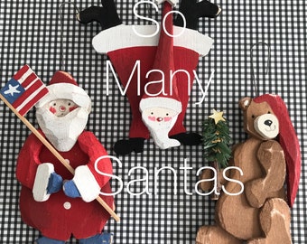 Santa Ornaments-Golf Pro-Santa Bear-Santa in Sleigh Ornament-Upside downOrnament-Gnome,with Flag,Twas St.NickStocking,Pipe * 28Dollars each