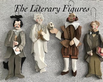 The Literary Figures Ornaments- Twain Ornament, Dickens Ornament*30 Dollars Each Shakespeare and Poe -They are all BACK and ready to go !
