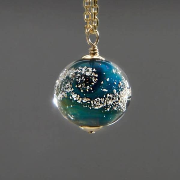 Gold Fill Cremation Jewelry, Round Lampwork Glass Bead Mourning Pendant. For pet ashes only.