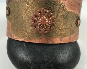 Copper Cuff with Etched Bronze