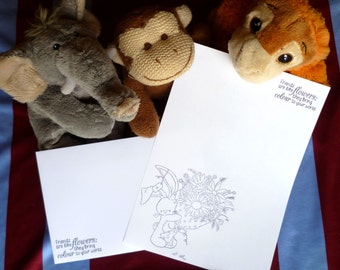 Briefpapierset Flower Bunny: handgestempeld kleurpapier