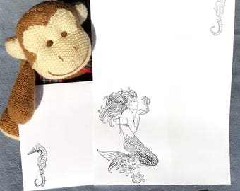 Hand Stamped Mermaid Stationery Set: Elegant Letter Writing Paper