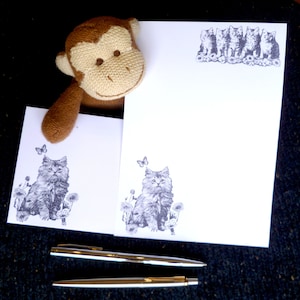 Vintage Cat Stationery Set: Hand Stamped Kitten Letter Writing Paper
