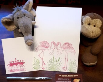 Hand Stamped Flamingo Stationery Set: Bright Letter Writing Paper