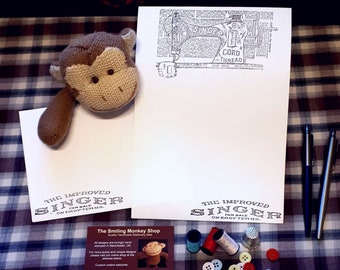 Hand Stamped Singer Sewing Machine Stationery Set