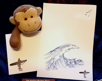 Big Wave Surfer Stationery Set: Hand-Stamped Writing Paper