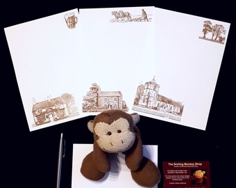 Village Life Stationery Set: Sepia Tone Writing Paper & Envelopes