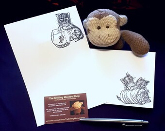 Hand Stamped Playful Kittens Stationery Set: A5 Writing Paper