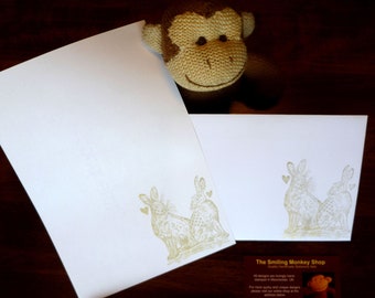 Hand Stamped Stationery Set: Gold Two Hares Love Writing Paper