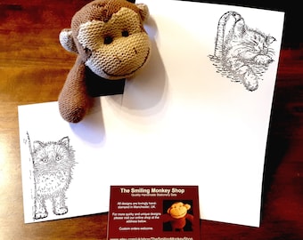 Sleepy Cat Stationery Set: Hand Stamped Writing Paper & Envelopes