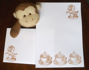 Set de papelería de café: papel de escribir y sobres estampados a mano