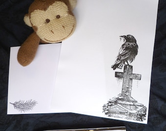 Black Crow Stationery Set: Gothic Cemetery Letter Writing Paper