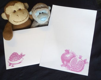 Hand Stamped Pomegranate Stationery Set: Quirky Letter Writing Paper