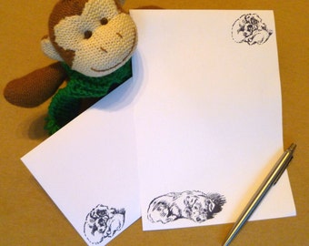 Hand Stamped Sleeping Dog Stationery Set - Writing Paper