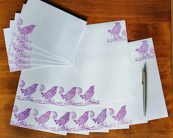 Lovebirds Letter Writing Set - Purple Birds Writing Paper with premium matching envelopes - Love Stationery Set - Beautiful Gift Present