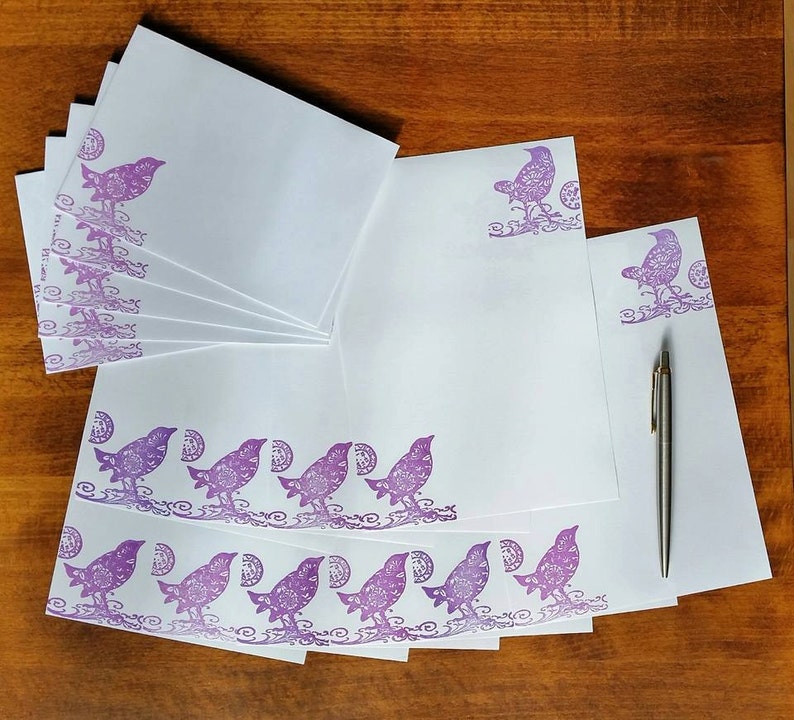 Lovebirds Letter Writing Set Beautiful Gift Present Love Stationery Set Purple Birds Writing Paper with premium matching envelopes