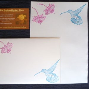 Kolibri Briefpapier Set - hübsche rosa Blume Schreiben Papier mit passenden Umschlägen - Vogel Brief Schreiben Set - schöne Geschenkgeschenk
